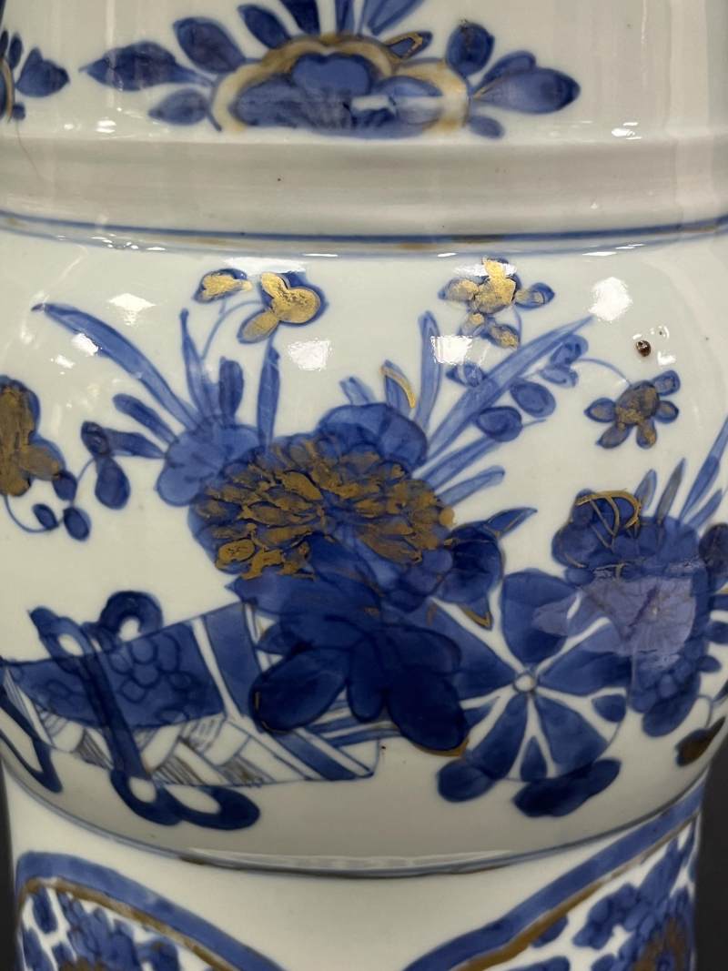 清康熙  青花描金花卉纹花觚 - 图10