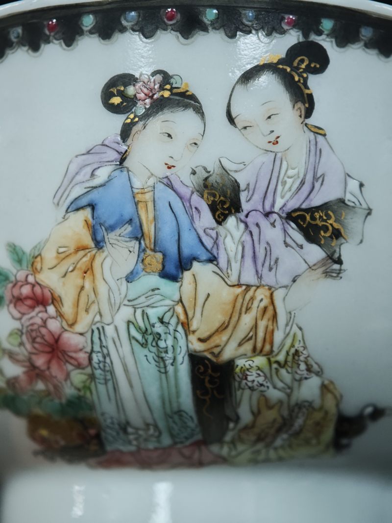 清雍正  粉彩对弈图杯盏 - 图18