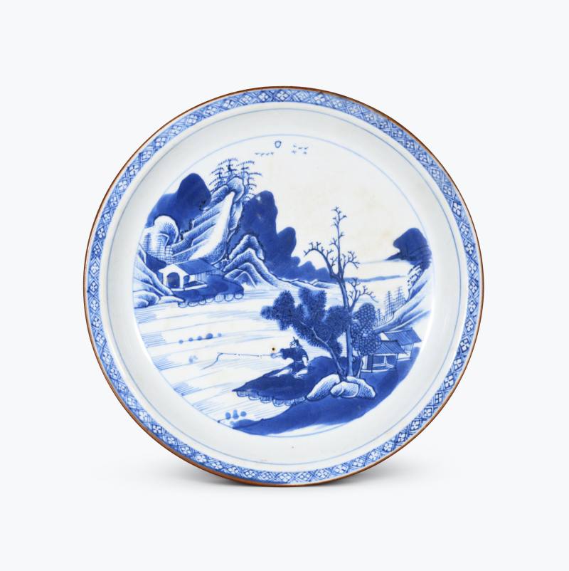 清乾隆  青花寒江独钓图盘