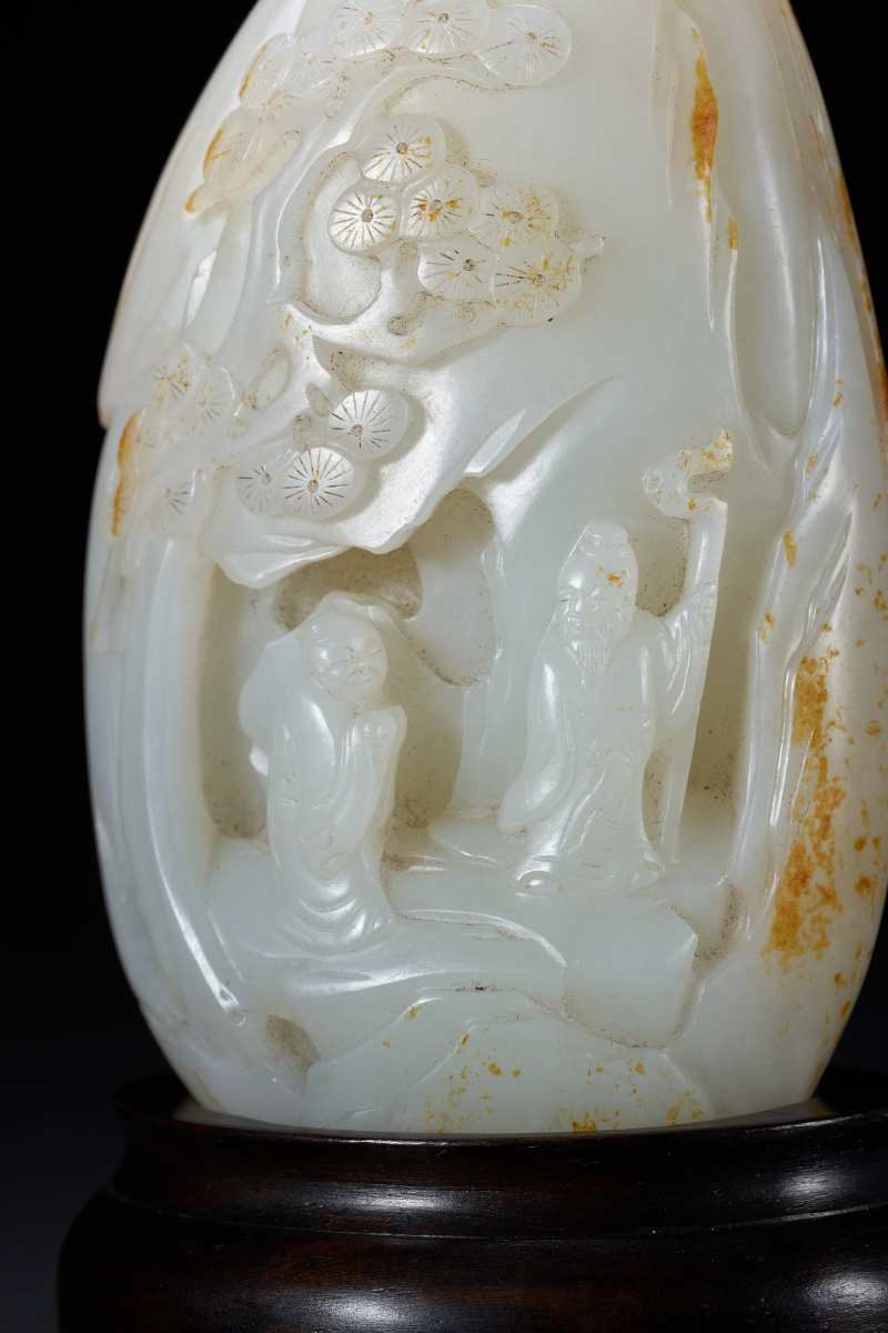 清中期  白玉雕松下高士山子 - 图2