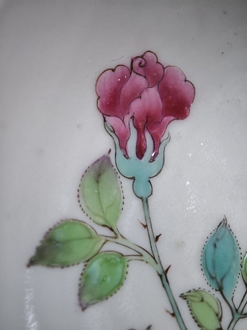 清雍正  内粉彩花卉纹外胭脂红釉杯盏 - 图7