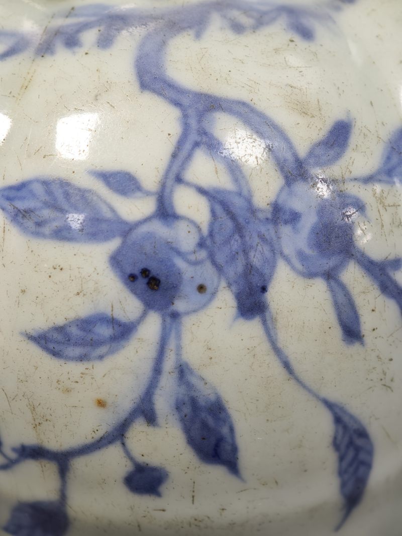 明晚期  青花花鸟纹瓜棱罐 - 图15