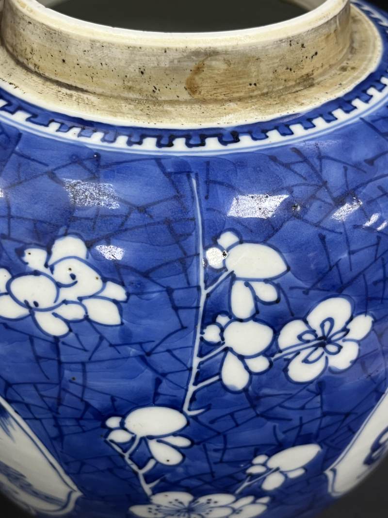 清康熙  青花冰梅纹开光瑞兽纹罐 - 图11