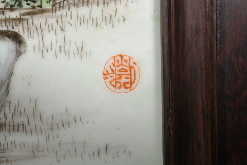 民国  粉彩垂钓图瓷板挂屏 - 图2
