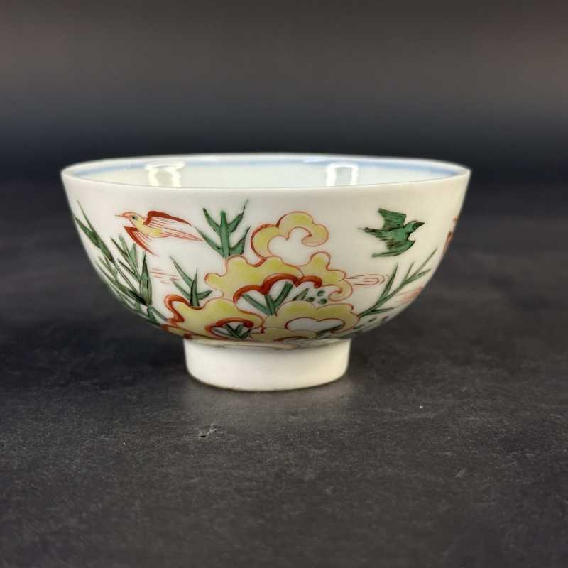 明末清初 五彩花鸟纹茶园