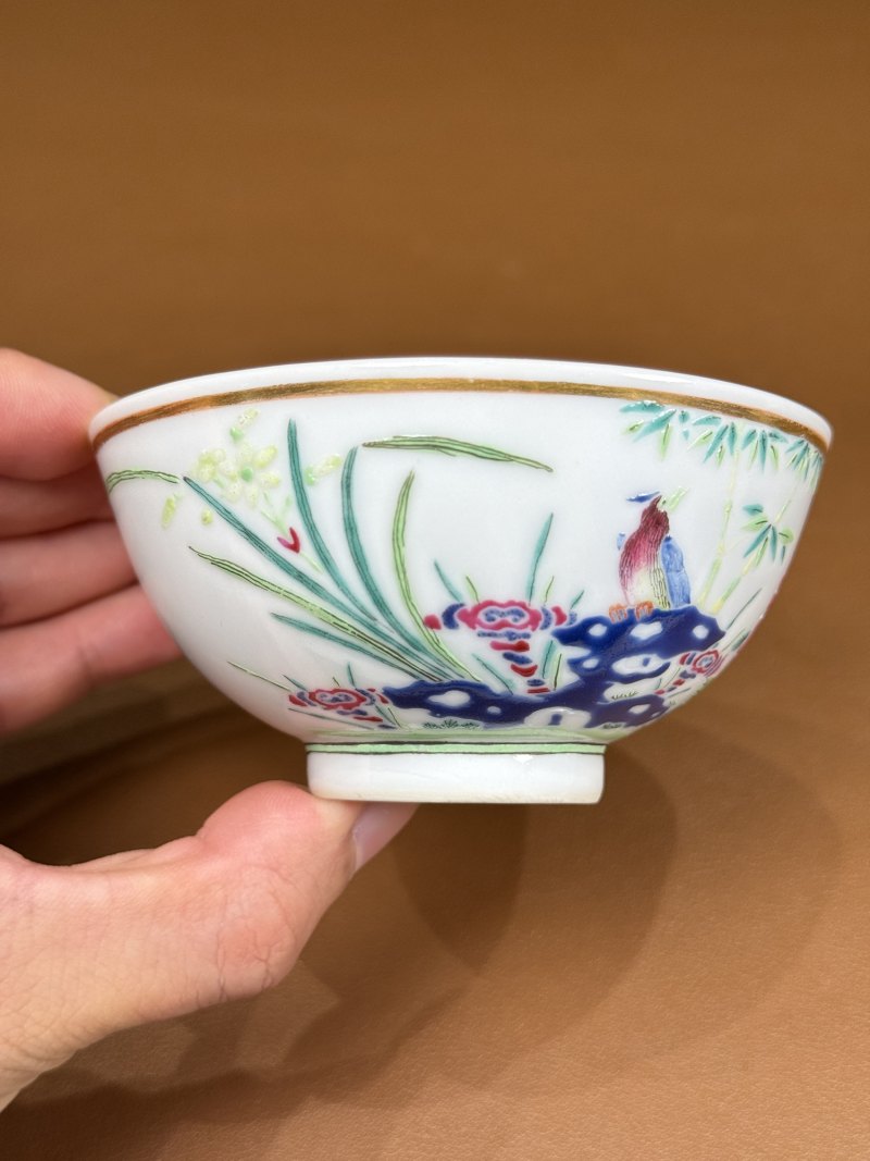 清光绪 粉彩加料彩花鸟纹小碗 - 图7