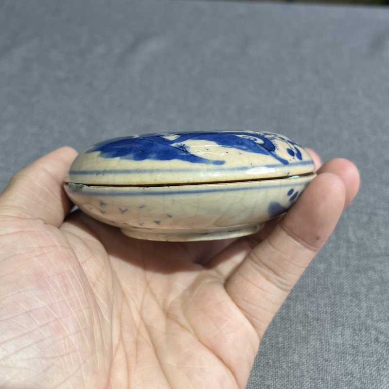 清晚期浆胎青花人物故事印泥盒 - 图4