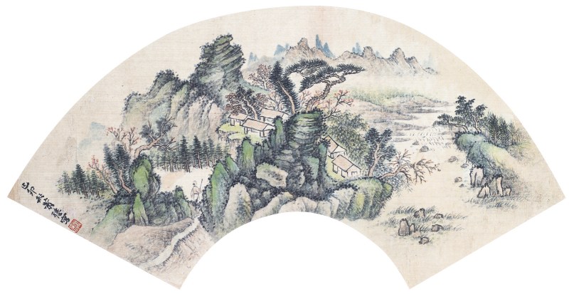 萧逊  山水扇面镜心