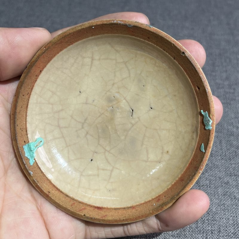 清晚期浆胎青花人物故事印泥盒 - 图7