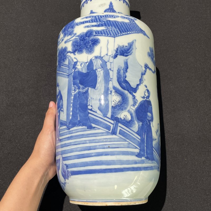 清晚期 青花庞统献连环计棒槌瓶 - 图3