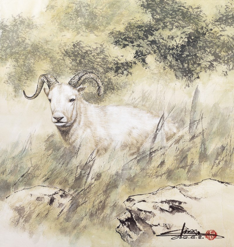古风  羊镜心带框
