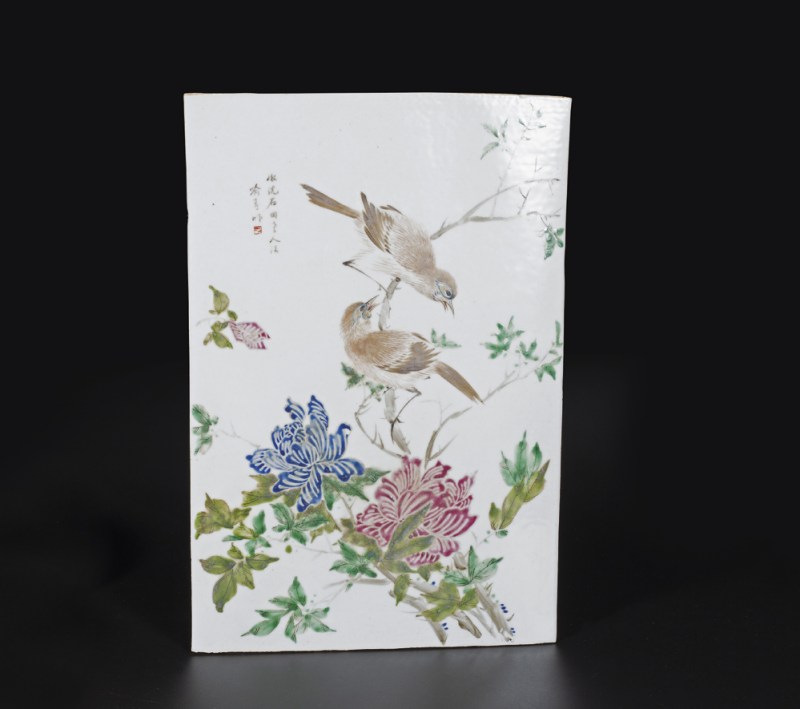 粉彩花鸟纹瓷板