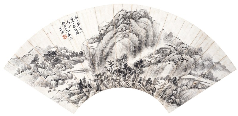 奚冈  山水扇面镜心