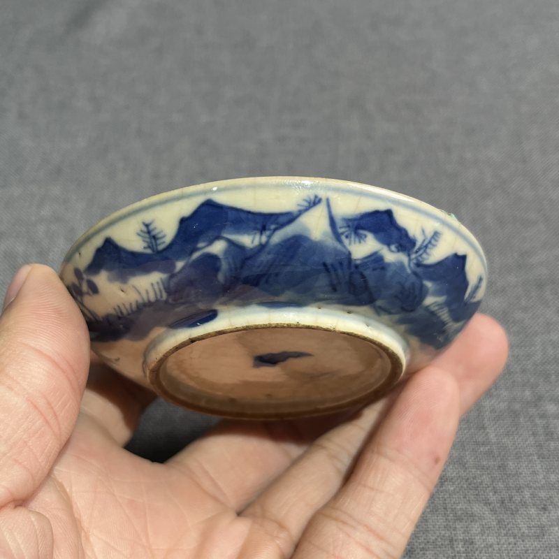 清晚期浆胎青花人物故事印泥盒 - 图8