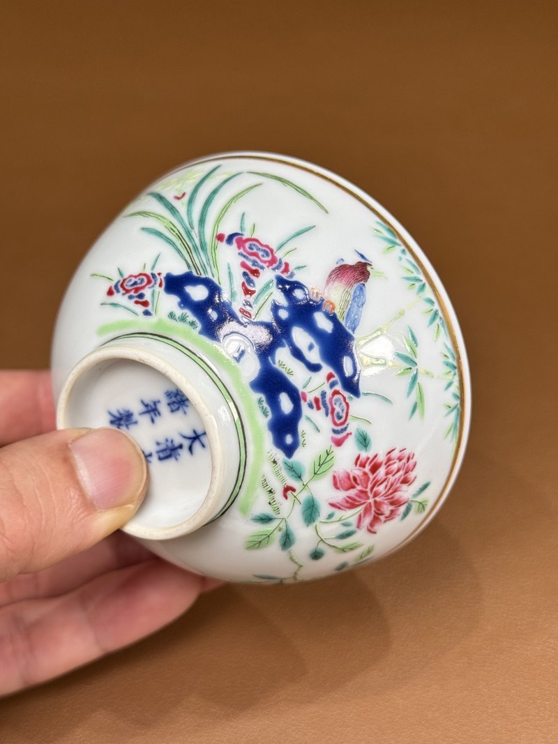 清光绪 粉彩加料彩花鸟纹小碗 - 图12