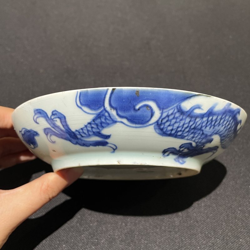 清雍正 青花过墙龙纹盘 - 图4