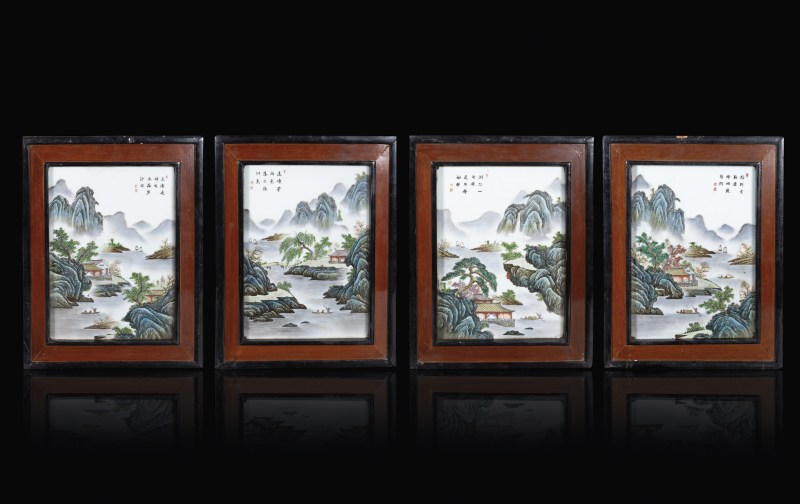 粉彩山水纹瓷板
