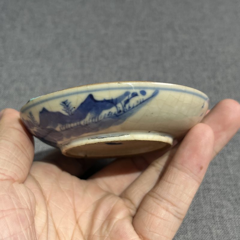 清晚期浆胎青花人物故事印泥盒 - 图9