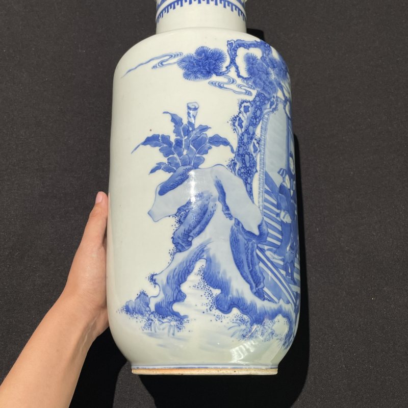 清晚期 青花庞统献连环计棒槌瓶 - 图5