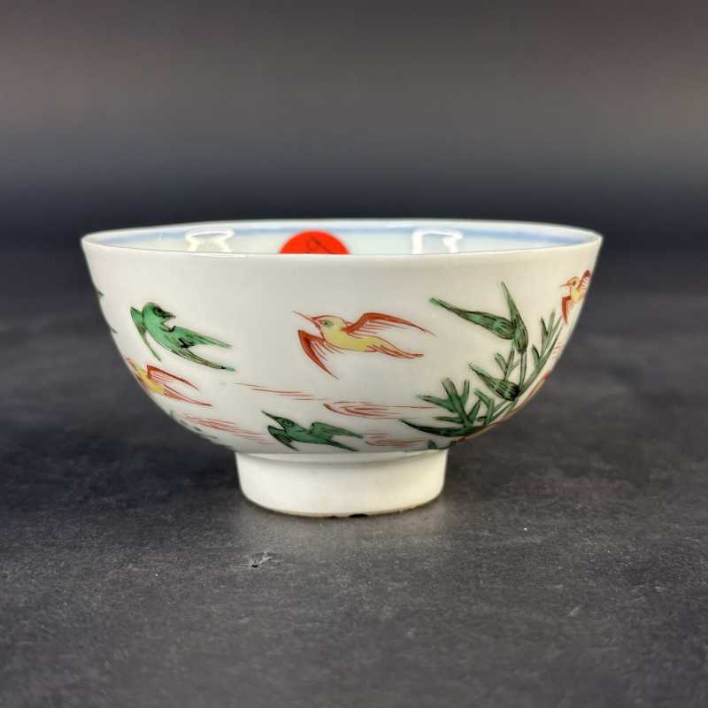 明末清初 五彩花鸟纹茶园 - 图2