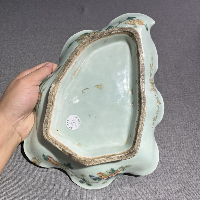 清晚期粉彩树叶型辉煌腾达贡盘 - 图8
