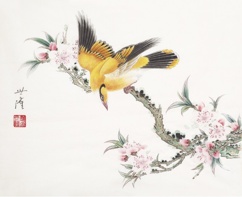 戴世隆  工笔花鸟镜心