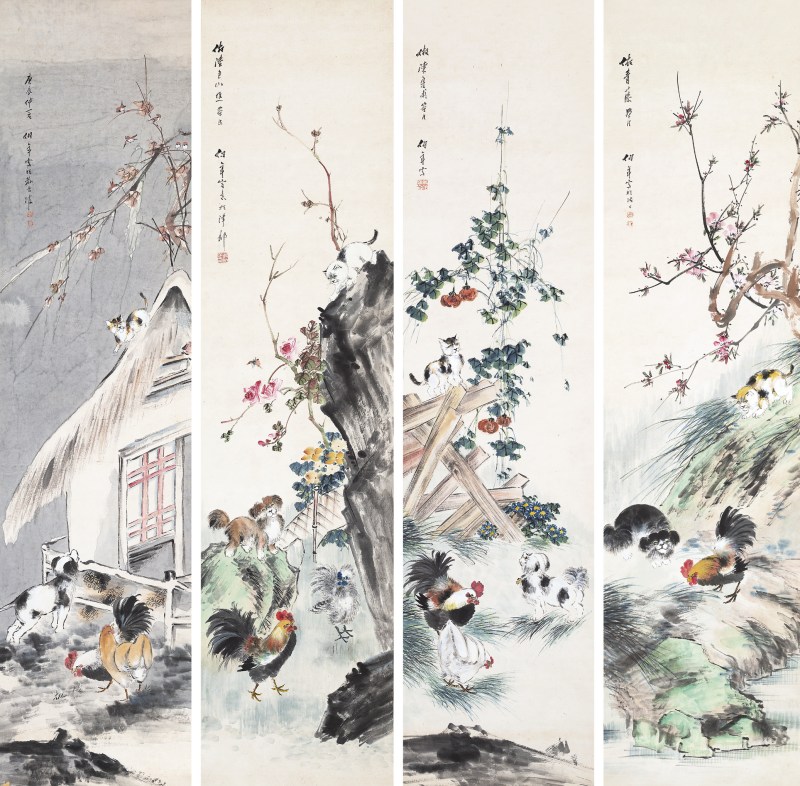 吴伯年  动物四条屏