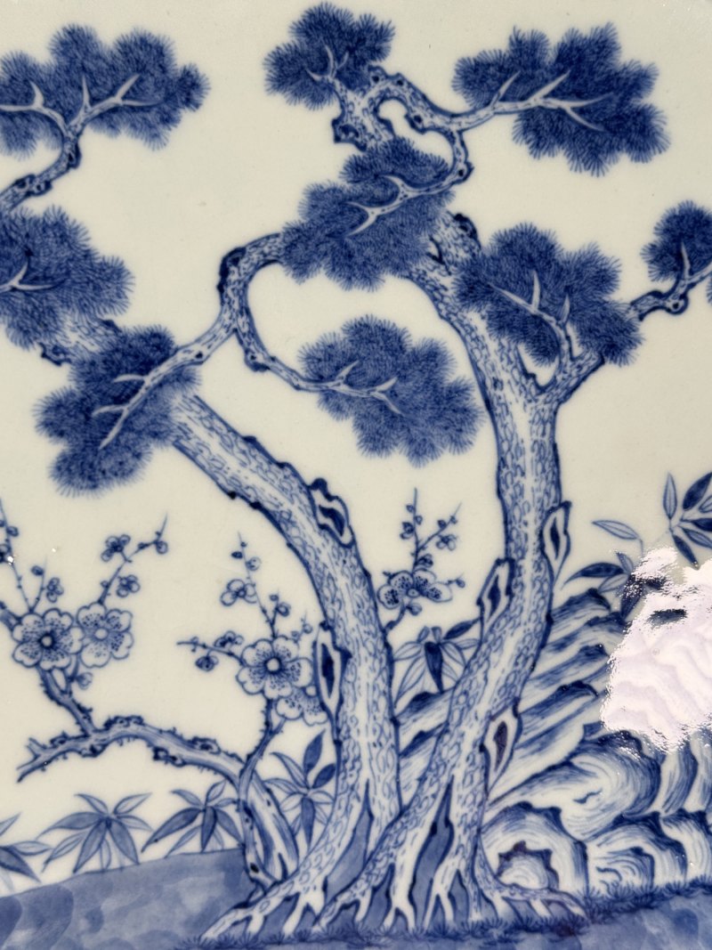 清嘉庆 青花岁寒三友图诗文茶盘 - 图13