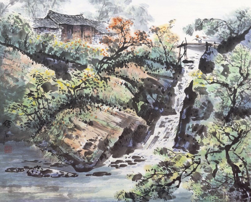 儒石   山水镜心带框