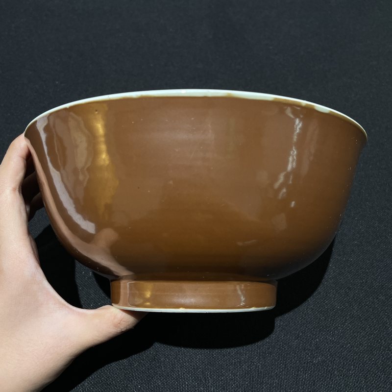 清康熙 外紫金釉内青花花蝶纹碗 - 图2