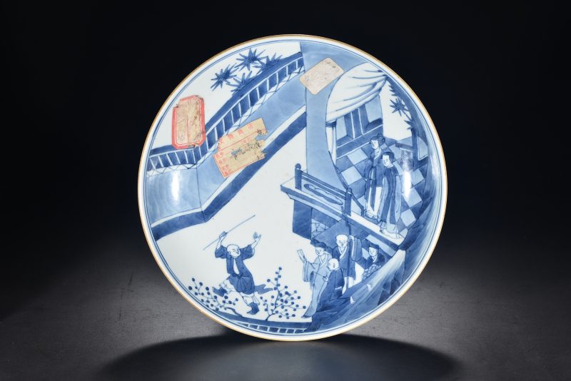 清 青花人物故事盘