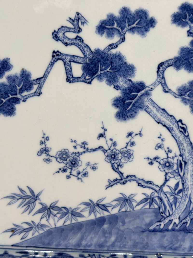 清嘉庆 青花岁寒三友图诗文茶盘 - 图14