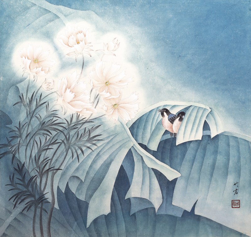 竹君  工笔花鸟镜心带框