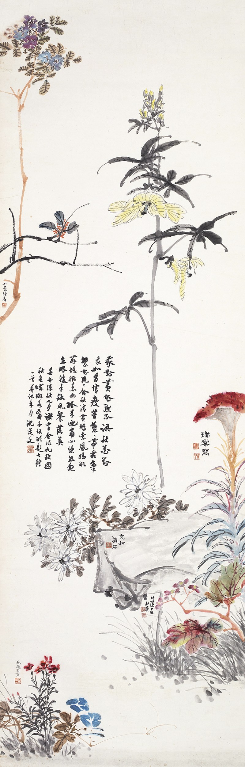 陆小曼等合作  花卉立轴