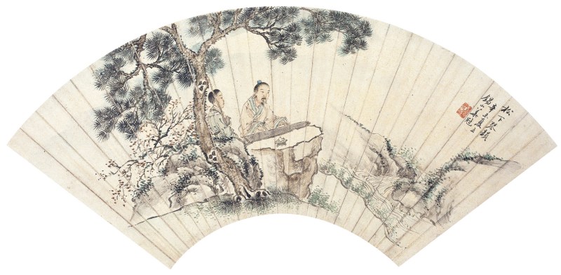 华冠  人物扇面镜心