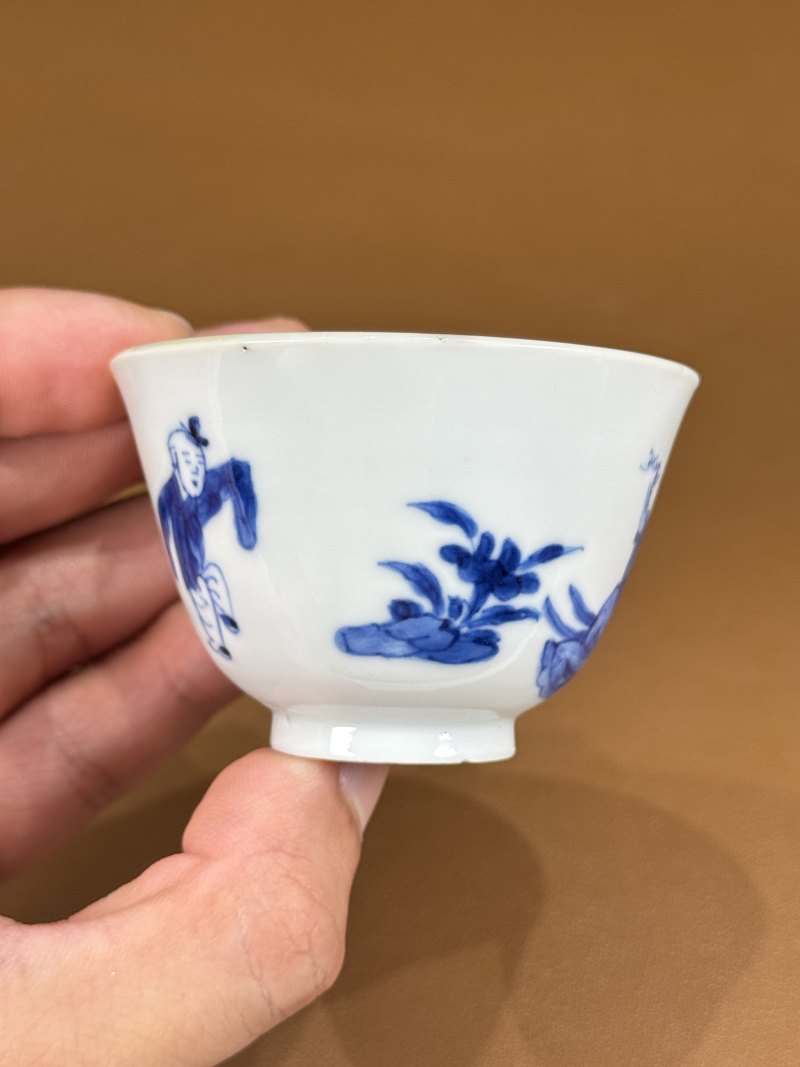 清康熙 青花人物仕女图杯 - 图9