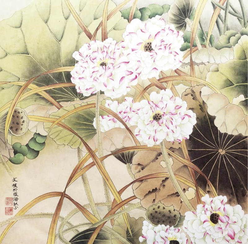 龚文桢  荷花池塘镜心带框
