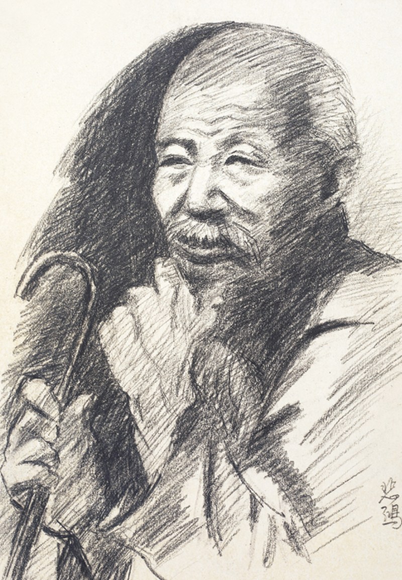 徐悲鸿  人物素描镜心