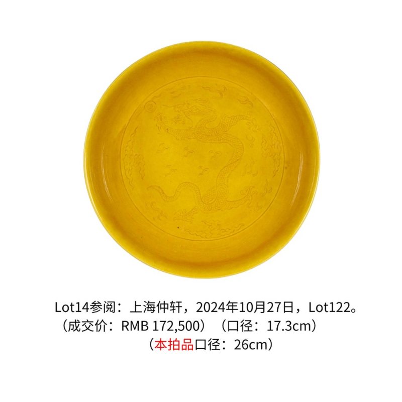清道光 黄釉暗刻龙纹大盘 - 图3
