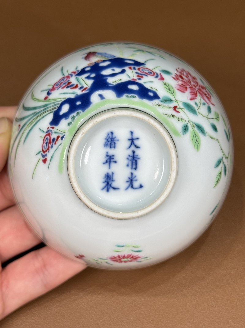 清光绪 粉彩加料彩花鸟纹小碗 - 图18