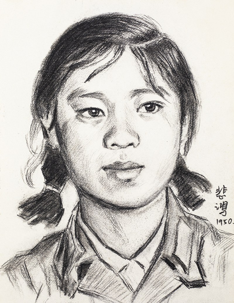 徐悲鸿  人物素描镜心