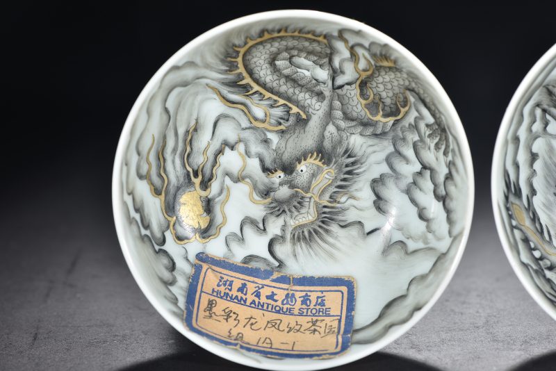 清 墨彩龙凤纹碟（2件） - 图2