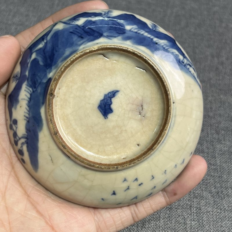 清晚期浆胎青花人物故事印泥盒 - 图14