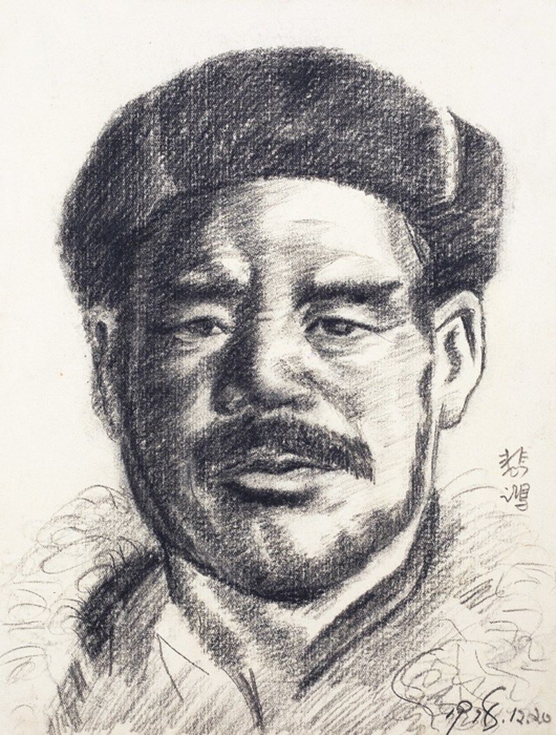 徐悲鸿  人物素描镜心