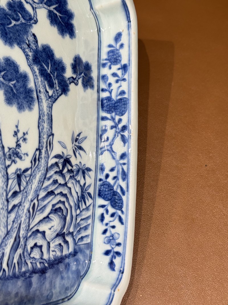 清嘉庆 青花岁寒三友图诗文茶盘 - 图17