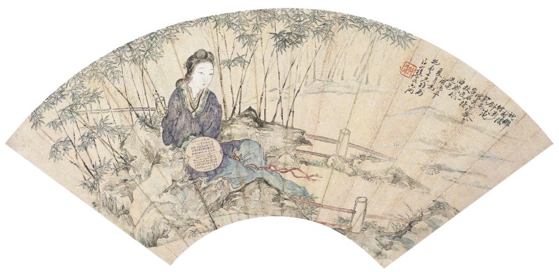 苏六朋  仕女扇面镜心