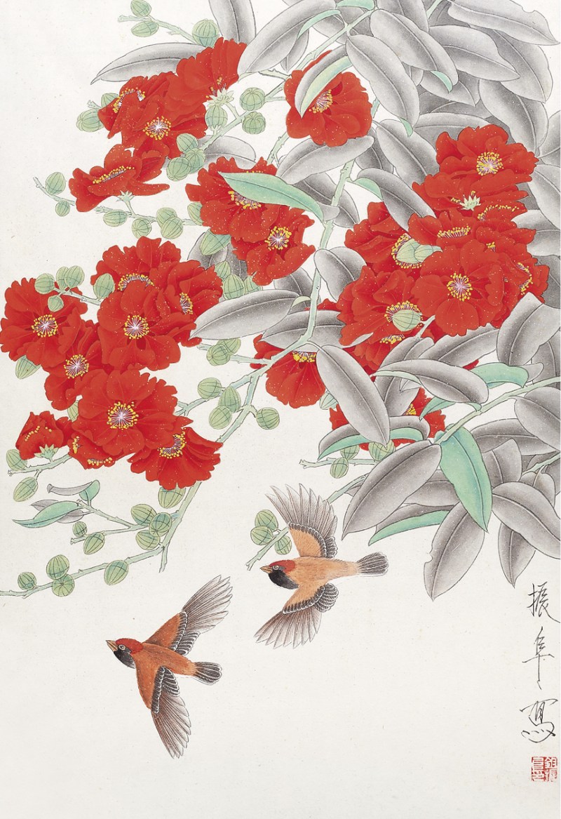 祖振阜  花鸟镜心带框