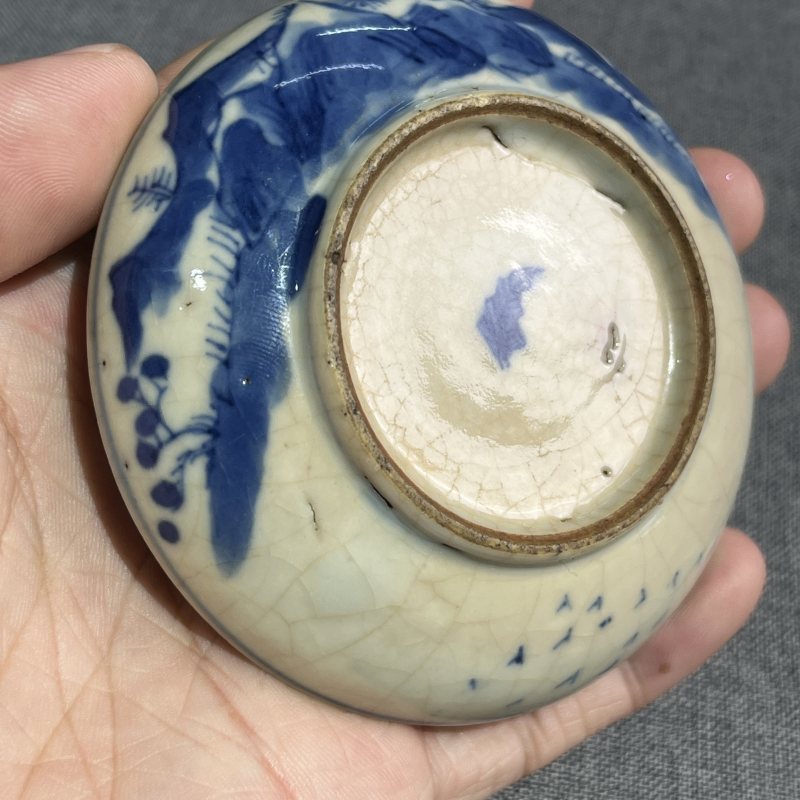清晚期浆胎青花人物故事印泥盒 - 图15