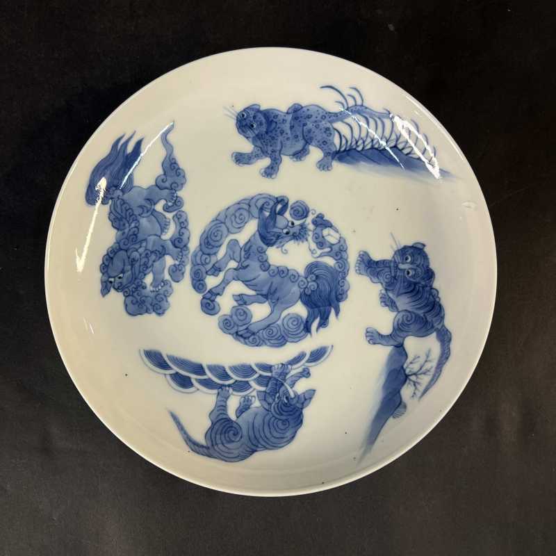 清顺治 青花五灵纹盘