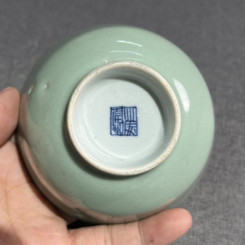 清嘉庆豆青釉内青花盖碗 - 图10